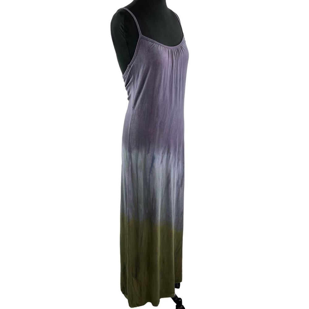 YOGI Purple Green Tie-Dye Sleeveless Scoop Neck Maxi Dress w/ Shelf Bra Size S
